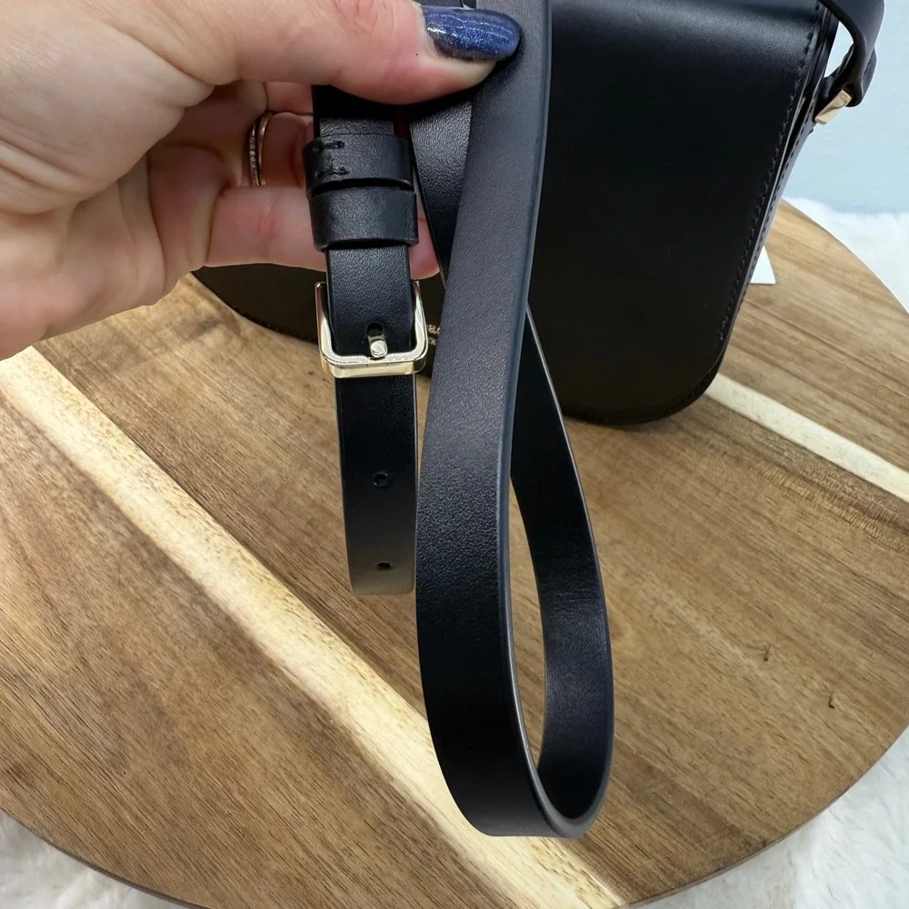 Kate Spade New York Nadine Medium Flap Shoulder Bag Black Leather Crossbody Pink
